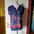 Dunkelblaue ärmellose Bluse Top mit rotem Boho Paisleymuster, S. Oliver, Gr 40