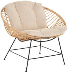 Rattan Club-Sessel Liegesessel 50er 60er Jahre Optik Eisen-Gestell/Kissen Beige