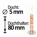 Dochthalter 80x5mm + 2 Glasfaserdochte, Schmelzlicht drinnen/draußen, Wachsreste