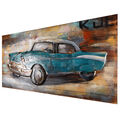 Wandbild Metallbild 3D-Bild Oldtimer Unikat Relief Holz-Metall Bild 140x70x6cm