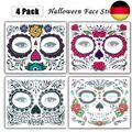 Temporäre Gesicht Tattoo Rose Design, 4pcs Weihnachtsgeschenke Halloween Face 