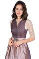 Midi Dirndl Evi pflaume/beige 2tlg 65cm Jacquard Retro Knöpfe Taft-Schürze 30-52