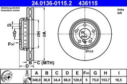 1x ATE Bremsscheibe 24.0136-0115.2 für BMW F11 F10 F07 F01 F02 F12 F03 F04 5er