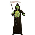 Horror Kostüm Halloween Kinderkostüm Sensenmann Leuchtendes Skelett Tod Outfit 