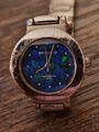 PIERRE CARDIN Paris Damenuhr m. Mosaikopal-Zifferblatt in blau VINTAGE used look