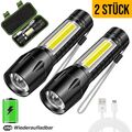 2x Taschenlampe LED Aufladbar USB Super Hell Taktisches Fackel Lumen Akku NEU