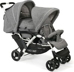 Kinderwagen Chic 4 Baby Geschwisterwagen verstellbar Melange Grau Weiß B-WARE