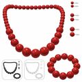 SET Perlenkette + Perlenarmband + 3 Paar Ohrstecker rot schwarz weiß Schmuckset