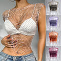 Netz-Crop-Tops § Sexy Strass-Frauen-Fischnetz-Tanktop Weste Transparente