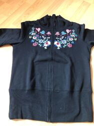 Sweatjacke - schwarz mit Blumen Stickerei floral, Größe 36/38,