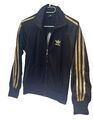 Adidas Jacke Schwarz Gold Gr.M Retro Vintage Selten Stehkragen Logo Gestickt