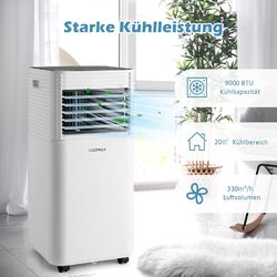 Mobile Klimaanlage Klimagerät 9000 BTU LED-Anzeige Fernbedienung 4 in 1✔EEK A ✔️ R290 ✔️Timer ✔️16-32°C ✔️65 dB ✔️52m³