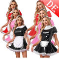 DE Damen Kostüm Dienstmädchen Leder Lack Maid Kleid Uniform Fasching Nachthemd