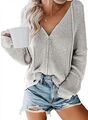 Damen Sweatshirt Kapuzenjacke V-Auschnitt Langarmshirt Hoodie Strickjacke