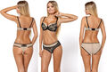 BH Set schwarz beige Push up mit Bügel String Slip Spitze Damen Dessous