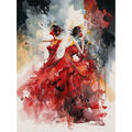 Flamenco Musik Tänzer Tanzbühne rote Kleider Leinwand Poster Druck Bild Kunst