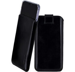 Suncase® Hülle Echt Leder Tasche Etui Schwarz + Silikon Case für iPhone 16 Pro