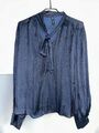 Mango Damen Bluse, Dunkelblau, Gr. M/38, V-Ausschnitt mit Schlaufe, Basic Shirt 