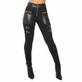 Punk Damen Stretch Hose Skinny Leggings Biker Gothic Jeggings Freizeithose Warm