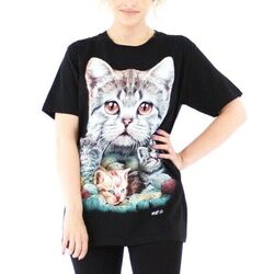 Wild T-Shirt Kurzarm Rundhals Print Sport Aufdruck Damen Herren Biker Katze Puma