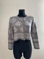 OLEANA Espeland Damen grau Wolle und Seide Bolero gewellter Rand Strickjacke Gr. M