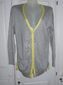 Gap graue Strickjacke mit V-Ausschnitt mit gelbem Rand/Taschen/Seitenrutching - S/UK8-10