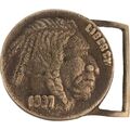 Messing 1937 Buffalo Nickel Bison Indianer Cowboy 1970s Vintage Gürtelschnalle