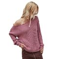 Damen Kalte Schulter Pullover Gestrickter Fransen Asymmetrisch Abgenutzt Outwear