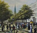 E.F GRÜNEWALD,1801-1848, gr Color-Stahlstich um 1840: HAMBURG, DER JUNGFERNSTIEG