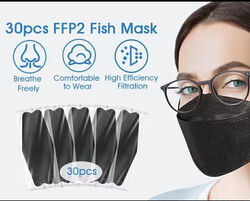 50x FFP2 Maske 4D Fisch Maske Mundschutz Masken Mundschutz CE Schwarz E9M0  Y7G9