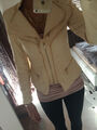 Extravagante Kunstlederjacke Biker Jacke 36 Beige/Creme 2 Weiten-RV Sexy Topzust