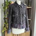 Zara Woman Boucle Tweed Sakko M / 10 Blau Mix Fransen Bündchen & Saum kaum getragen