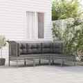 4-tlg. Garten-Lounge-Set mit Kissen Grau Poly Rattan