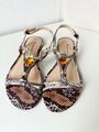 Neu Tamaris Sandale Gr. 36 beige Schlange Glitzer Sandalette Flach Animal Print