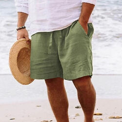 Herren-Shorts Aus Baumwoll-Leinen Sommer Strand Hawaii-Shorts Mit Kordelzug Φ