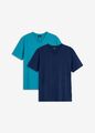 2er Pack T-Shirt mit V-Ausschnitt Bio Baumwolle Gr. 56/58 (XL) Türkis Blau Neu