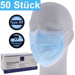 ABENA® Medizinischer Mundschutz OP-Masken 3-lagig BLAU Typ IIR Maske 50 StückTyp IIR nach EN 14683:2019 - DHL Versand 