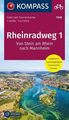 KOMPASS Fahrrad-Tourenkarte Rheinradweg 1 1:50.000: Vom Bodensee nach  1358884-2