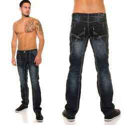 Trendy Mens Jeans dark blue mit Ziernaht Herren Jeans Hose Gr.36