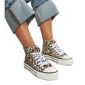 Ausgebeulte, hohe Sneakers mit Leopardenmuster und dicker Sohle braun