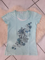 GINA BENOTTI Damen T-Shirt Oberteil Gr. M 40/42 türkisblau floral 100% Baumwolle