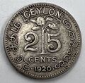 1920 25 Cent Ceylon | Sri Lanka Silbermünze | Sammlerqualität | e541