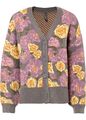 Strickjacke mit Blumenmuster Gr. 44/46 Rauchgrau Damen Strick-Jacke Neu*