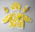 3-tlg Baby Kinder garnitur Winter Mütze Schuhe Jacke gelb  gestrickt 56/62 (29)