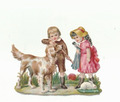 Oblaten Scrap die cut Junge Jäger Mädchen Haube  Hund Hase  Spielzug girl 8cm