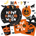 HAPPY HALLOWEEN - Geschirr Deko Halloween Kinder Party Kürbis Spinnen Orange Set