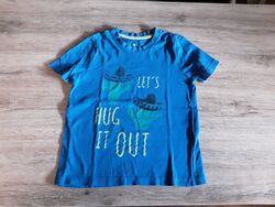 ausgefallenes Kinder  T-Shirt Kurzarm Gr. 110/116 -  Blau bedruckt - Baumwolle