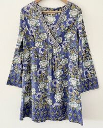 Fab *EAST HANDWERKER mit ANOKHI* Blumenmuster Handblockdruck Tunika Kaftan Top 14