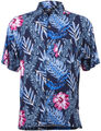 Tropical KEONI Floral HIBISKUS Palmenblätter Kurzarm HAWAIIHEMD Blau Rockabilly