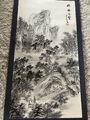 Vintage Rollbild Asiatisches Wandbild - Flussbiegung mit Tempel - Wall painting